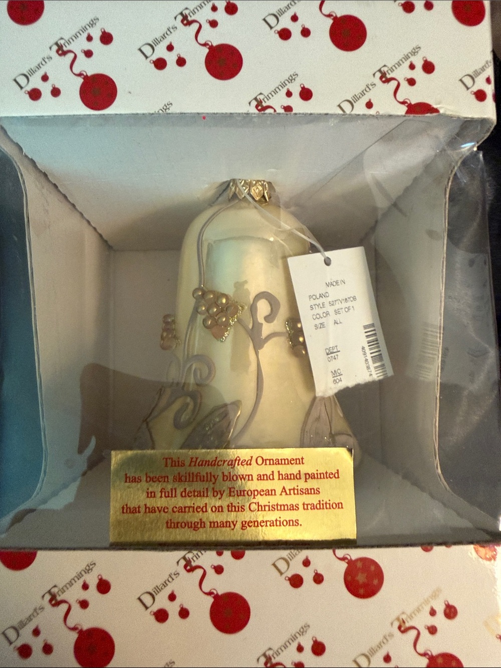 Christmas Handcrafted Cream & Gold Glass Ornament